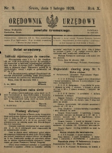 Orędownik Urzędowy Powiatu Śremskiego. 1928.02.01 R.10 Nr9