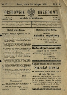 Orędownik Urzędowy Powiatu Śremskiego. 1928.02.29 R.10 Nr17