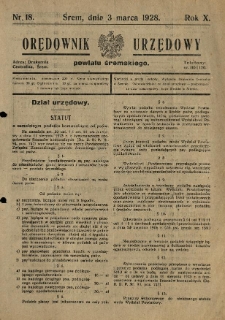 Orędownik Urzędowy Powiatu Śremskiego. 1928.03.03 R.10 Nr18