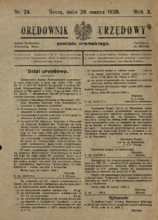 Orędownik Urzędowy Powiatu Śremskiego. 1928.03.28 R.10 Nr24