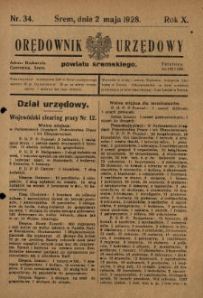 Orędownik Urzędowy Powiatu Śremskiego. 1928.05.02 R.10 Nr34