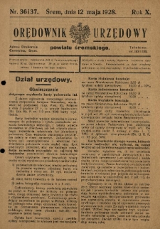 Orędownik Urzędowy Powiatu Śremskiego. 1928.05.12 R.10 Nr36-37