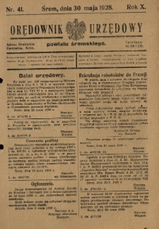 Orędownik Urzędowy Powiatu Śremskiego. 1928.05.30 R.10 Nr41