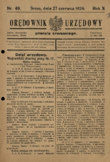 Orędownik Urzędowy Powiatu Śremskiego. 1928.06.27 R.10 Nr49