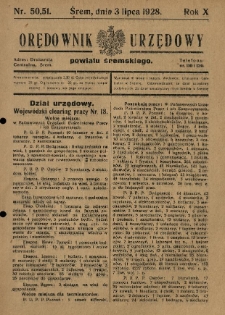 Orędownik Urzędowy Powiatu Śremskiego. 1928.07.03 R.10 Nr50-51