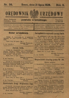 Orędownik Urzędowy Powiatu Śremskiego. 1928.07.21 R.10 Nr56