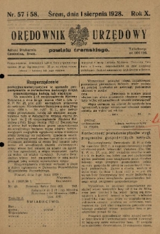 Orędownik Urzędowy Powiatu Śremskiego. 1928.08.01 R.10 Nr57-58