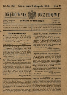 Orędownik Urzędowy Powiatu Śremskiego. 1928.08.11 R.10 Nr60-61