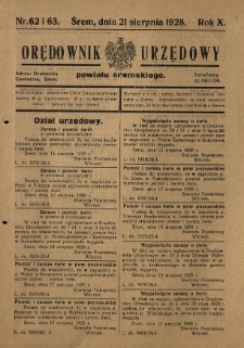 Orędownik Urzędowy Powiatu Śremskiego. 1928.08.21 R.10 Nr62-63