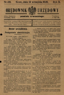 Orędownik Urzędowy Powiatu Śremskiego. 1928.09.12 R.10 Nr69