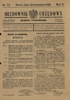Orędownik Urzędowy Powiatu Śremskiego. 1928.09.22 R.10 Nr72