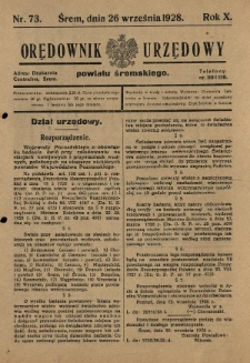 Orędownik Urzędowy Powiatu Śremskiego. 1928.09.26 R.10 Nr73