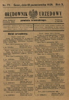 Orędownik Urzędowy Powiatu Śremskiego. 1928.10.10 R.10 Nr77