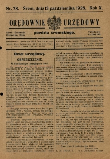 Orędownik Urzędowy Powiatu Śremskiego. 1928.10.13 R.10 Nr78