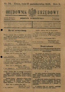 Orędownik Urzędowy Powiatu Śremskiego. 1928.10.17 R.10 Nr79