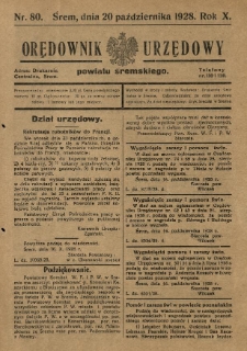 Orędownik Urzędowy Powiatu Śremskiego. 1928.10.20 R.10 Nr80