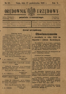 Orędownik Urzędowy Powiatu Śremskiego. 1928.10.27 R.10 Nr82