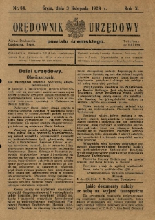 Orędownik Urzędowy Powiatu Śremskiego. 1928.11.03 R.10 Nr84