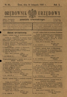 Orędownik Urzędowy Powiatu Śremskiego. 1928.11.10 R.10 Nr86