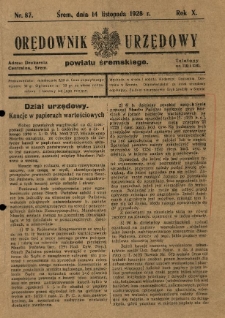 Orędownik Urzędowy Powiatu Śremskiego. 1928.11.14 R.10 Nr87