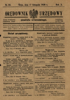 Orędownik Urzędowy Powiatu Śremskiego. 1928.11.17 R.10 Nr88