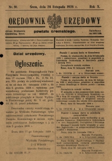 Orędownik Urzędowy Powiatu Śremskiego. 1928.11.28 R.10 Nr91