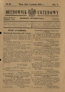 Orędownik Urzędowy Powiatu Śremskiego. 1928.12.01 R.10 Nr92