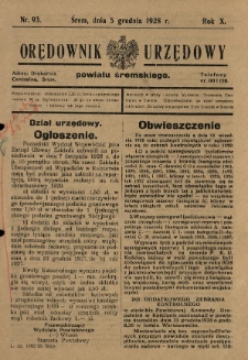 Orędownik Urzędowy Powiatu Śremskiego. 1928.12.05 R.10 Nr93