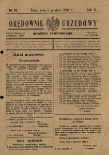 Orędownik Urzędowy Powiatu Śremskiego. 1928.12.07 R.10 Nr94