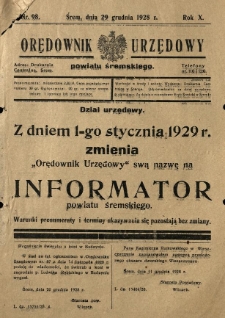 Orędownik Urzędowy Powiatu Śremskiego. 1928.12.29 R.10 Nr98