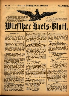 Wirsitzer Kreis-Blatt: herausgegeben vom Königlichen Landraths-Amte 1906.05.23 Jg.62 Nr41