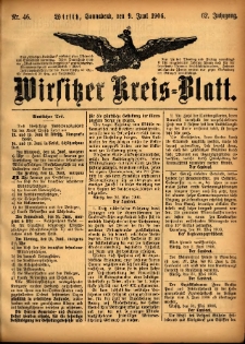 Wirsitzer Kreis-Blatt: herausgegeben vom Königlichen Landraths-Amte 1906.06.09 Jg.62 Nr46