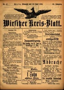 Wirsitzer Kreis-Blatt: herausgegeben vom Königlichen Landraths-Amte 1906.06.13 Jg.62 Nr47