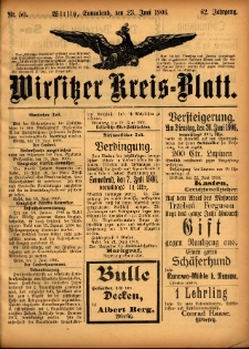 Wirsitzer Kreis-Blatt: herausgegeben vom Königlichen Landraths-Amte 1906.06.23 Jg.62 Nr50
