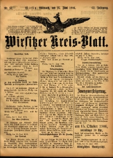 Wirsitzer Kreis-Blatt: herausgegeben vom Königlichen Landraths-Amte 1906.06.27 Jg.62 Nr51