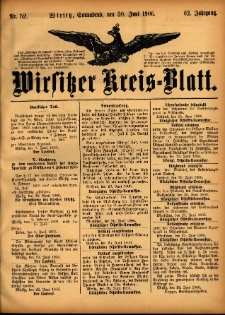 Wirsitzer Kreis-Blatt: herausgegeben vom Königlichen Landraths-Amte 1906.06.30 Jg.62 Nr52