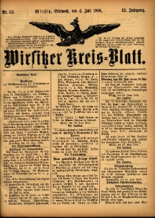 Wirsitzer Kreis-Blatt: herausgegeben vom Königlichen Landraths-Amte 1906.07.04 Jg.62 Nr53