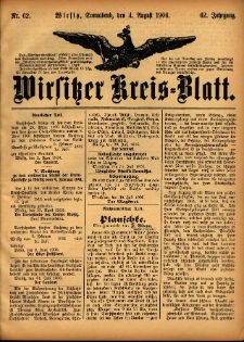 Wirsitzer Kreis-Blatt: herausgegeben vom Königlichen Landraths-Amte 1906.08.04 Jg.62 Nr62