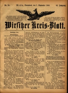 Wirsitzer Kreis-Blatt: herausgegeben vom Königlichen Landraths-Amte 1906.09.01 Jg.62 Nr70