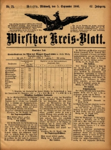 Wirsitzer Kreis-Blatt: herausgegeben vom Königlichen Landraths-Amte 1906.09.05 Jg.62 Nr71