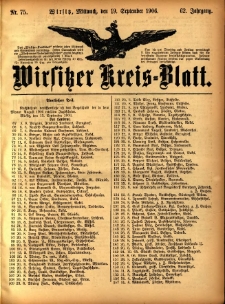 Wirsitzer Kreis-Blatt: herausgegeben vom Königlichen Landraths-Amte 1906.09.19 Jg.62 Nr75