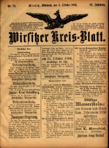 Wirsitzer Kreis-Blatt: herausgegeben vom Königlichen Landraths-Amte 1906.10.03 Jg.62 Nr79