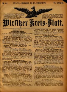 Wirsitzer Kreis-Blatt: herausgegeben vom Königlichen Landraths-Amte 1906.10.20 Jg.62 Nr84