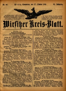 Wirsitzer Kreis-Blatt: herausgegeben vom Königlichen Landraths-Amte 1906.10.27 Jg.62 Nr86