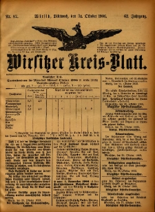 Wirsitzer Kreis-Blatt: herausgegeben vom Königlichen Landraths-Amte 1906.10.31 Jg.62 Nr87