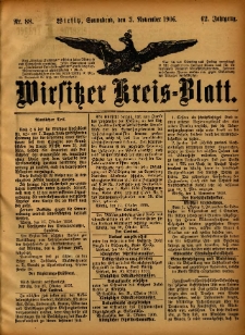 Wirsitzer Kreis-Blatt: herausgegeben vom Königlichen Landraths-Amte 1906.11.03 Jg.62 Nr88