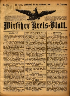 Wirsitzer Kreis-Blatt: herausgegeben vom Königlichen Landraths-Amte 1906.11.17 Jg.62 Nr92