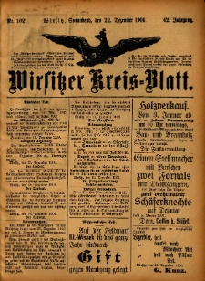 Wirsitzer Kreis-Blatt: herausgegeben vom Königlichen Landraths-Amte 1906.12.22 Jg.62 Nr102