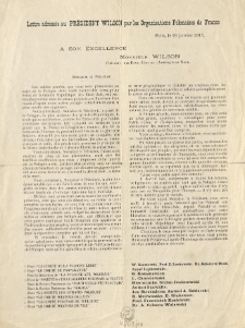 Lettre adressée au Président Wilson par les Organisations Polonaises de France
