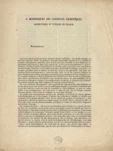 A Messeigneurs les cardinaux-archevêques, archevêques et évêques de France